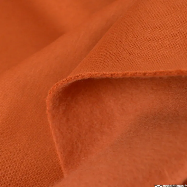 Tissu molleton sweat uni brique - OEKO TEX