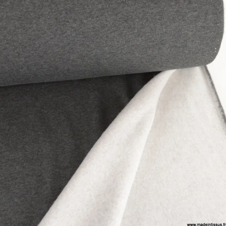 Tissu molleton sweat uni gris anthracite chiné - OEKO TEX