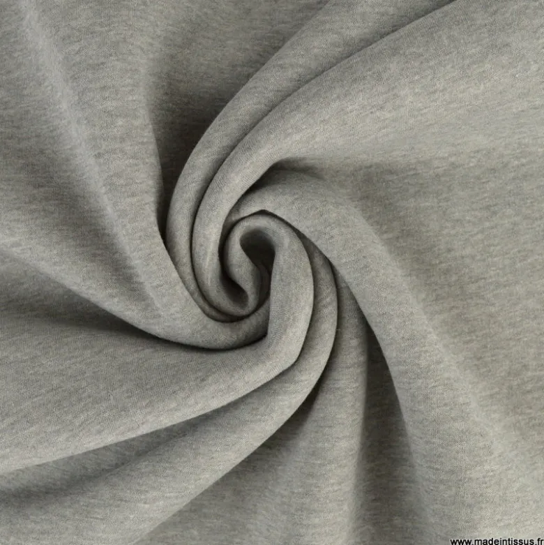 Tissu molleton sweat uni gris chiné - OEKO TEX