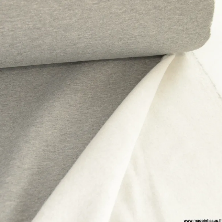 Tissu molleton sweat uni gris chiné - OEKO TEX