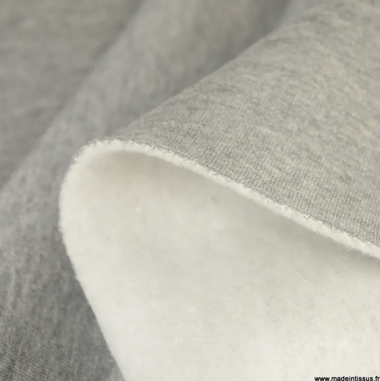 Tissu molleton sweat uni gris chiné - OEKO TEX