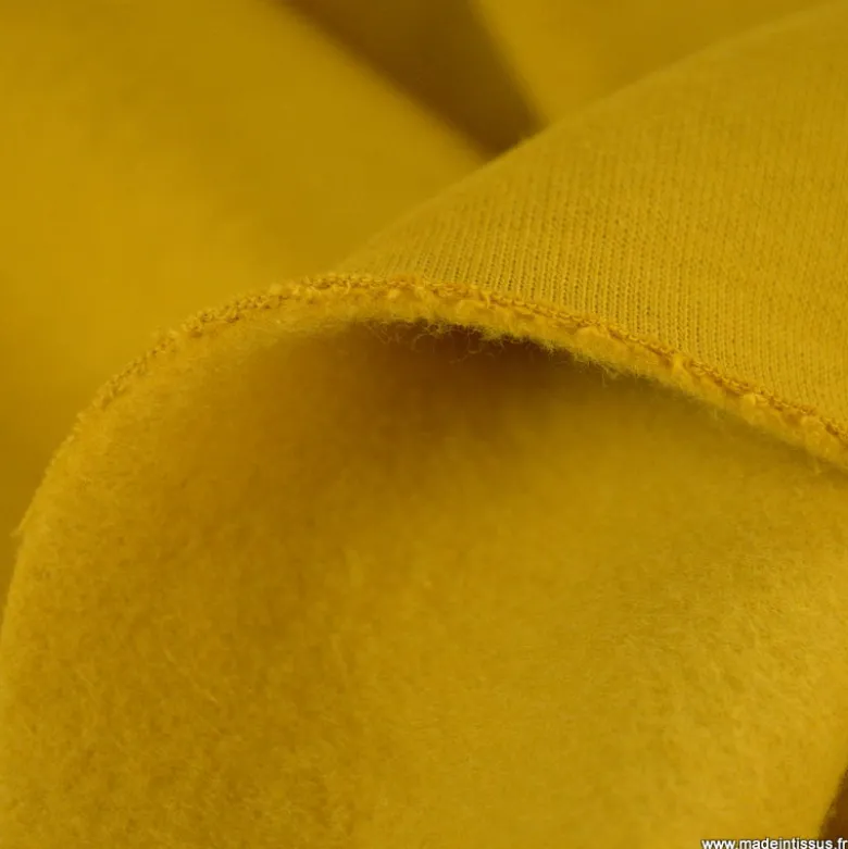 Tissu molleton sweat uni moutarde - OEKO TEX