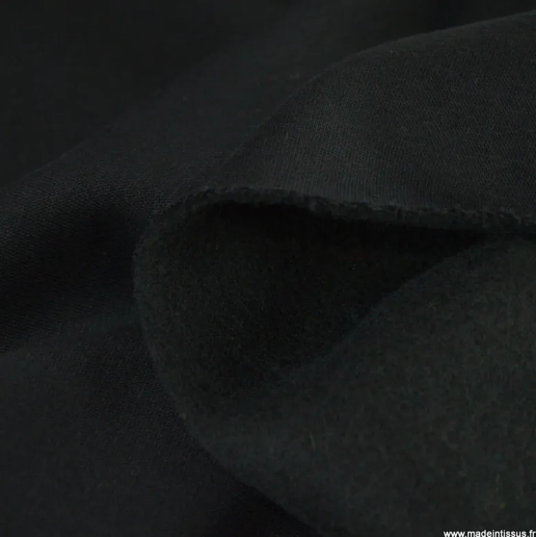 Tissu molleton sweat uni noir - OEKO TEX