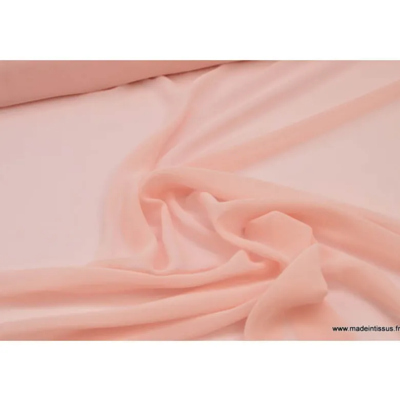Tissu Mousseline fluide polyester rose poudré