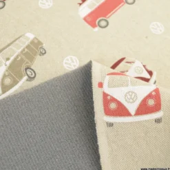 Tissu natté aspect lin motif vans rouge envers mousse- Exclusivité
