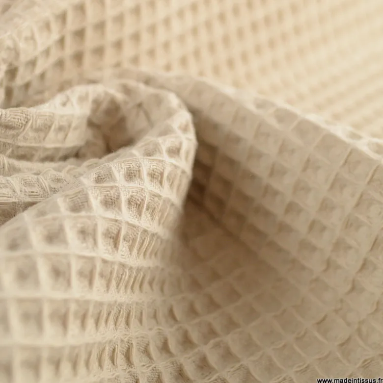 Tissu nid d'abeille Beige clair - OEKO TEX