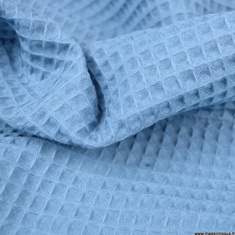 Tissu nid d'abeille Bleu denim - OEKO TEX