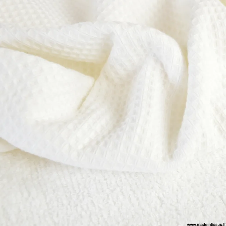 Tissu nid d'abeille et éponge - Blanc