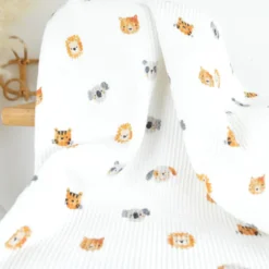 Tissu nid d'abeille motif animaux fond blanc - Poppy