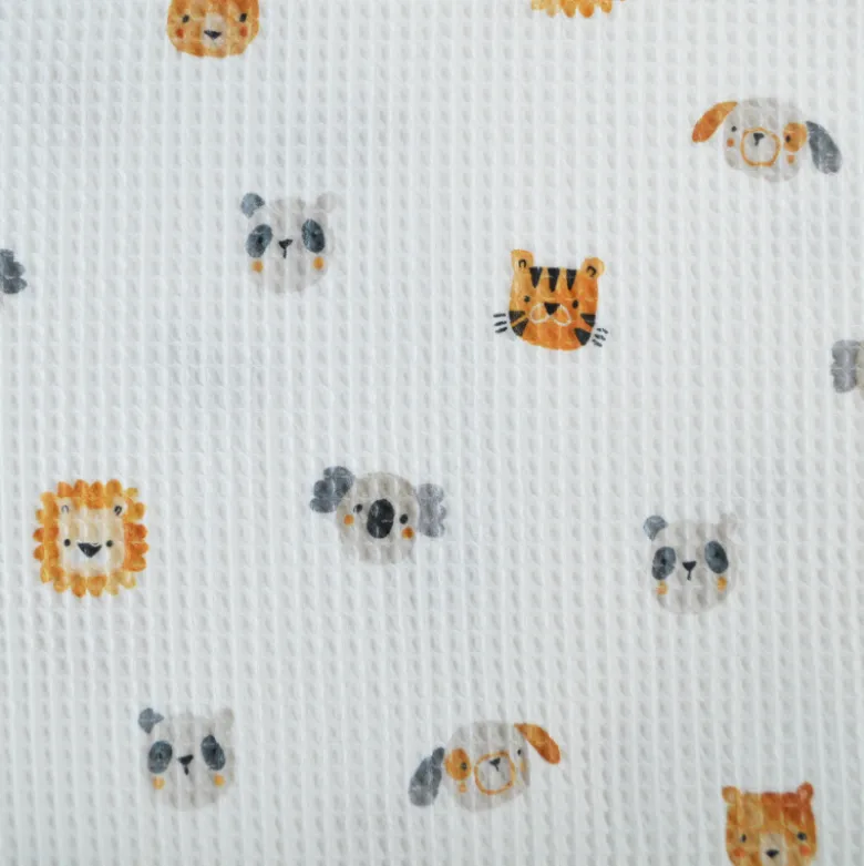 Tissu nid d'abeille motif animaux fond blanc - Poppy