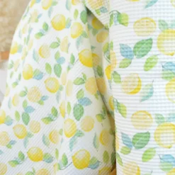 Tissu nid d'abeille motif citrons fond blanc - Poppy