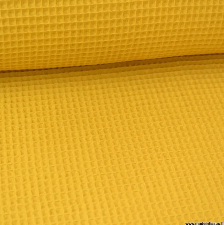 Tissu nid d'abeille Moutarde - OEKO TEX