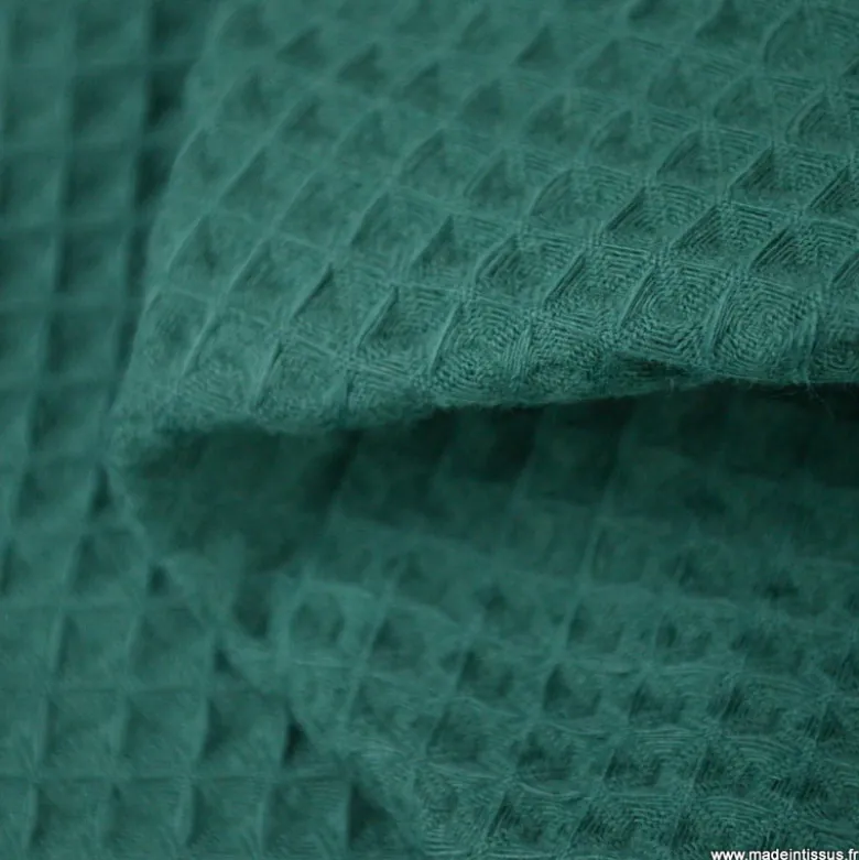 Tissu nid d'abeille vert sapin - OEKO TEX
