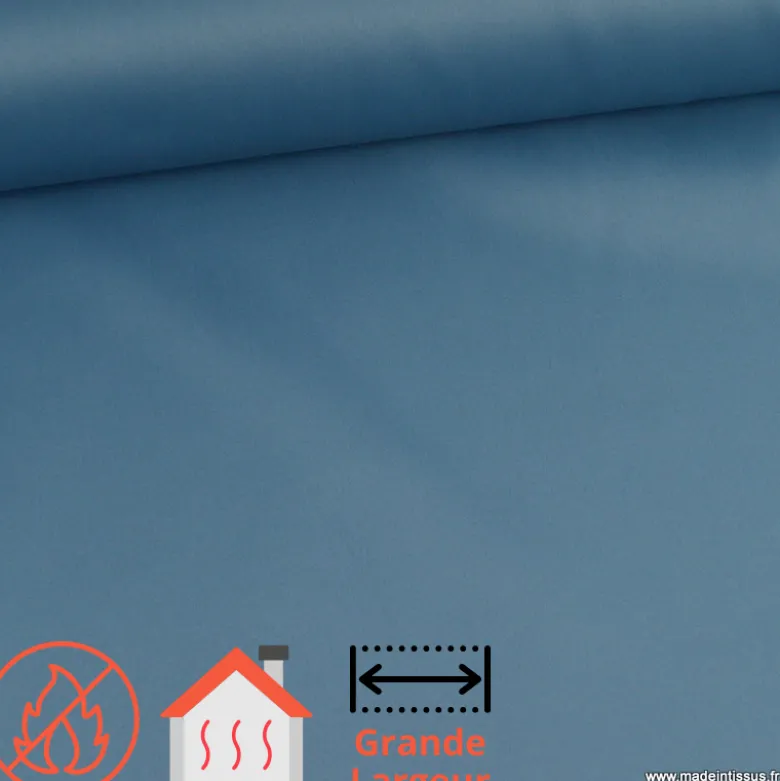 Tissu non feu grande laize, isolant phonique et thermique occultant boreal indigo