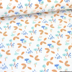 Tissu OEKO TEX coton Fuzy Cognac et menthe fond blanc
