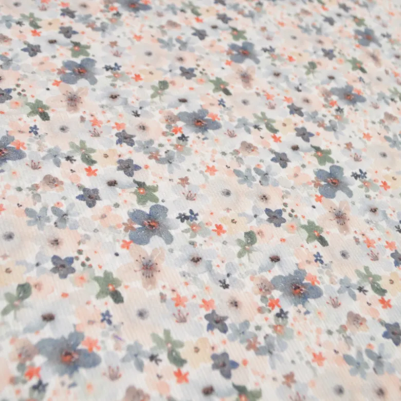 Tissu Piqué de coton motifs fleurs grises et beige - OEKO TEX
