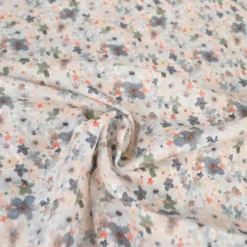 Tissu Piqué de coton motifs fleurs grises et beige - OEKO TEX