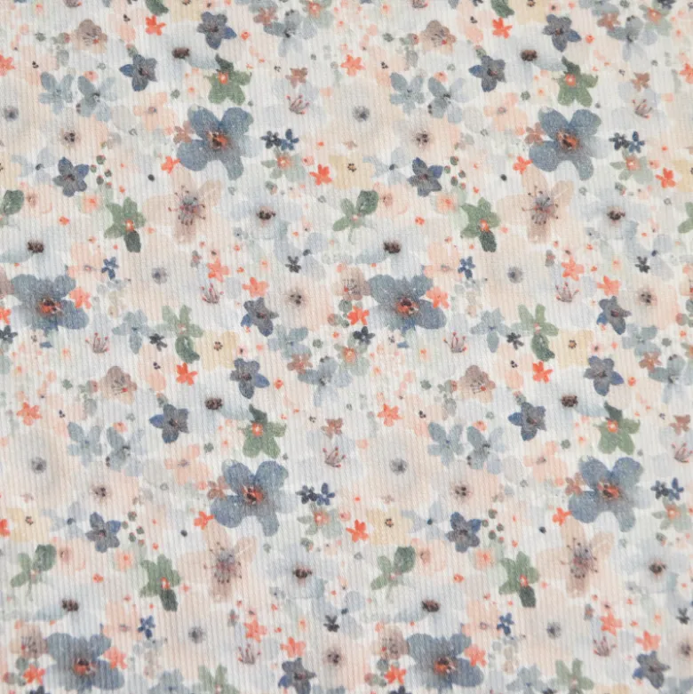 Tissu Piqué de coton motifs fleurs grises et beige - OEKO TEX