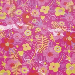 Tissu plastifié imprimé fleurs sur fond fuchsia