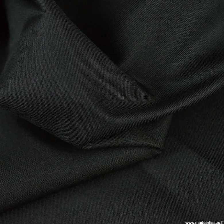 Tissu polyester sergine noir pour robe de mariée et cocktail