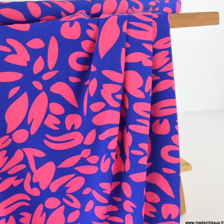 Tissu polyester Stretch motif abstrait fond bleu électrique