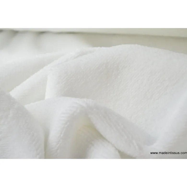 Tissu éponge blanc, 1 face velours - 1 face éponge. Ultra douce - OEKO TEX