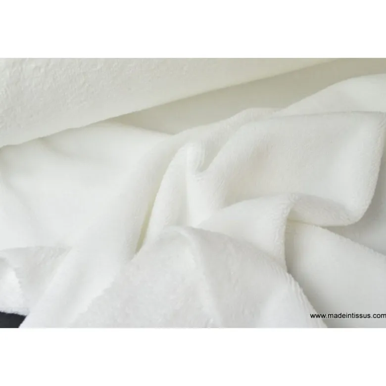 Tissu éponge blanc, 1 face velours - 1 face éponge. Ultra douce - OEKO TEX