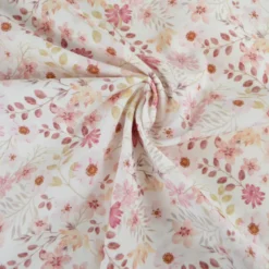 Tissu popeline Ambroise fleurs pastel roses fond blanc cassé