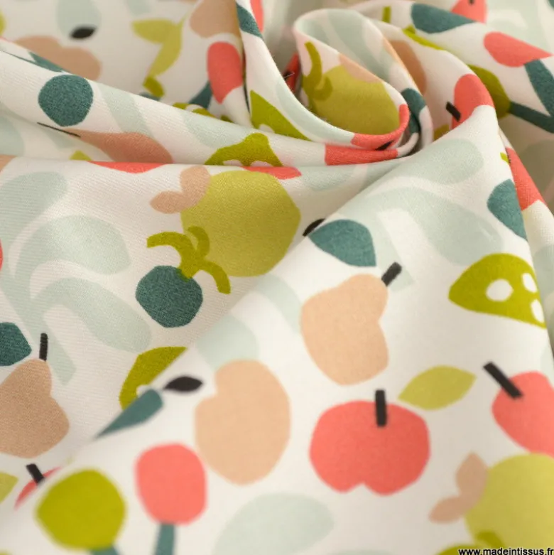 Tissu popeline Cancun motif fruits fond Blanc
