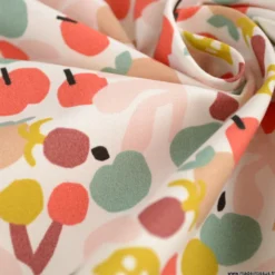 Tissu popeline Cancun motif fruits fond rose