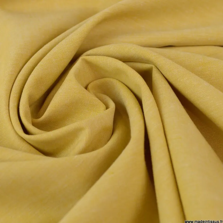 Tissu popeline coton chambray coloris Moutarde - OEKO TEX