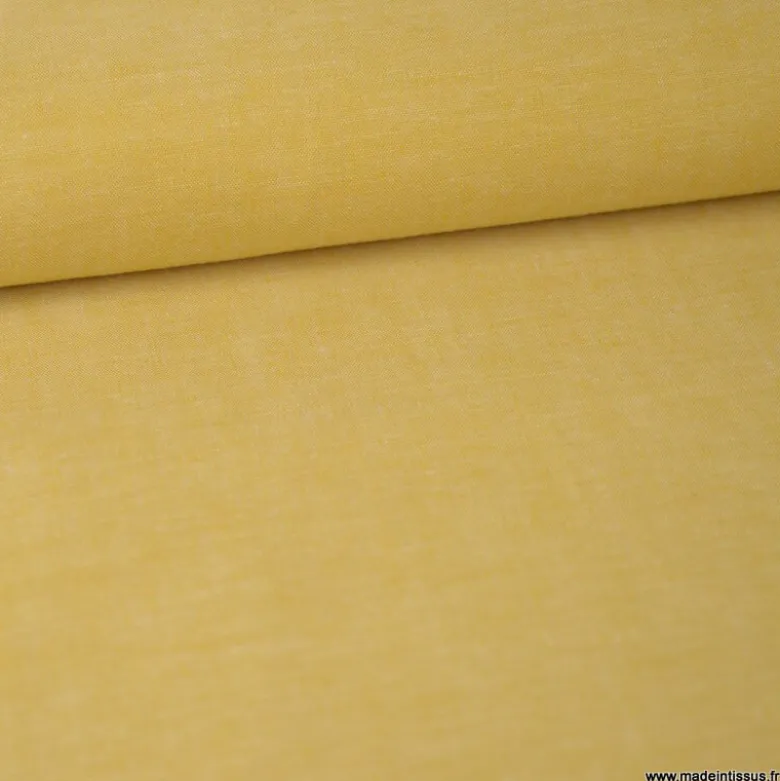 Tissu popeline coton chambray coloris Moutarde - OEKO TEX