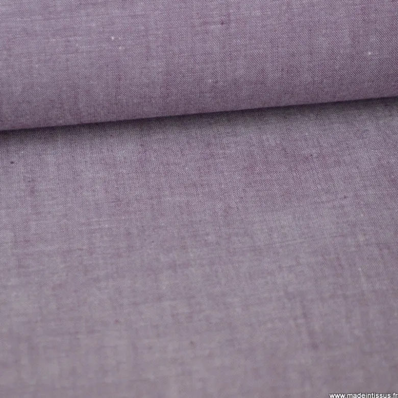 Tissu popeline coton chambray coloris Prune - OEKO TEX