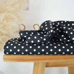 Tissu popeline coton motif Pois blancs fond Noir - OEKO TEX