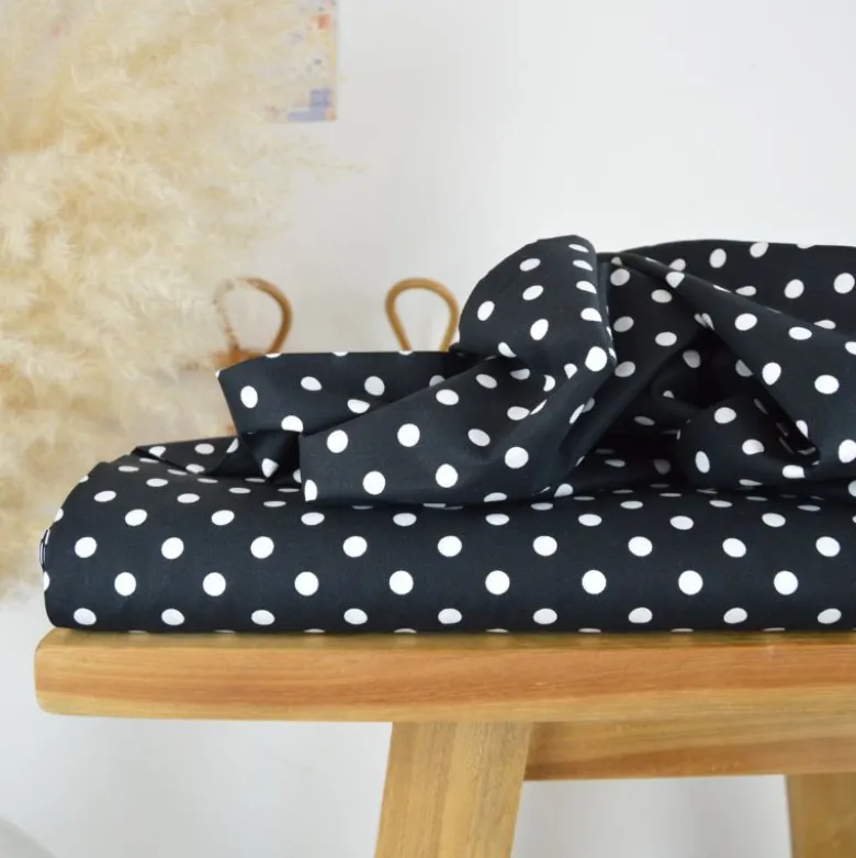 Tissu popeline coton motif Pois blancs fond Noir - OEKO TEX