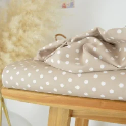 Tissu popeline coton motif Pois blancs fond Sable - OEKO TEX