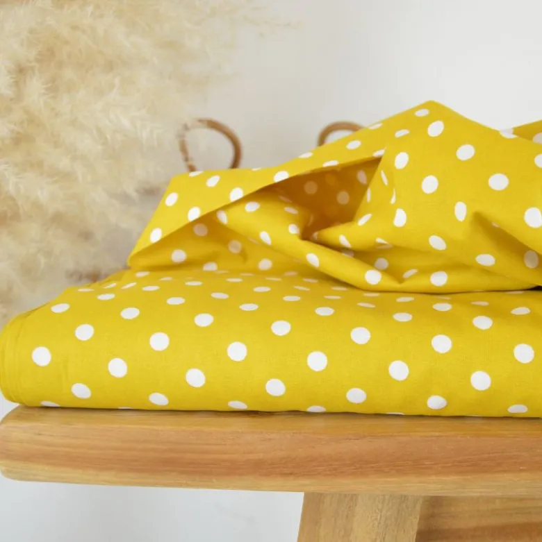 Tissu popeline coton motif Pois blancs fond ocre - OEKO TEX
