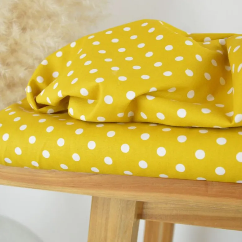 Tissu popeline coton motif Pois blancs fond ocre - OEKO TEX