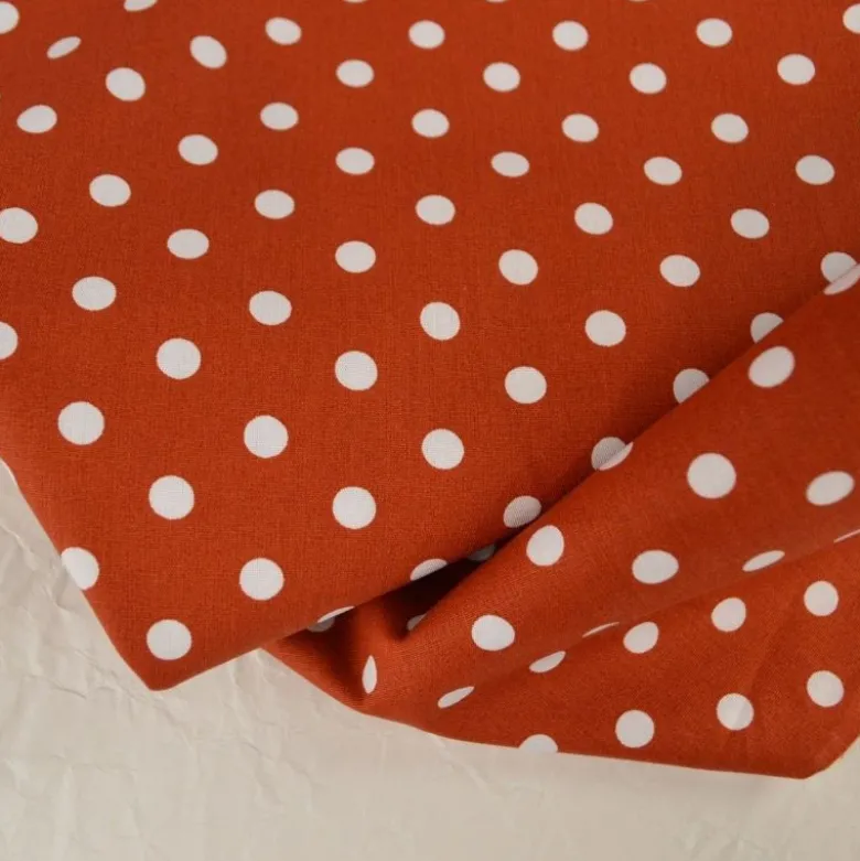 Tissu popeline coton motif Pois blancs fond Terracotta - OEKO TEX