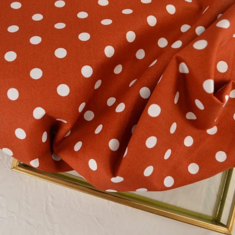 Tissu popeline coton motif Pois blancs fond Terracotta - OEKO TEX