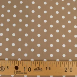 Tissu popeline coton motif Pois blancs fond Taupe - OEKO TEX