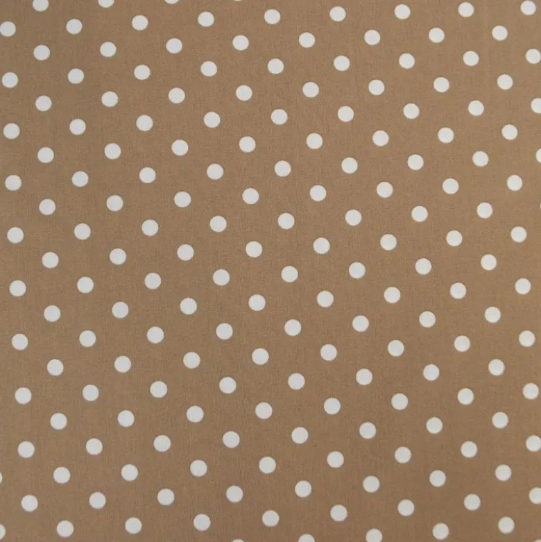 Tissu popeline coton motif Pois blancs fond Taupe - OEKO TEX