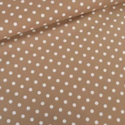 Tissu popeline coton motif Pois blancs fond Taupe - OEKO TEX
