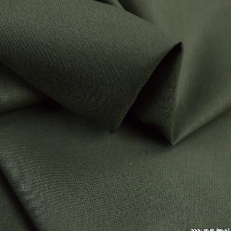 Tissu Popeline coton OEKO TEX uni Kaki foncé - OEKO TEX