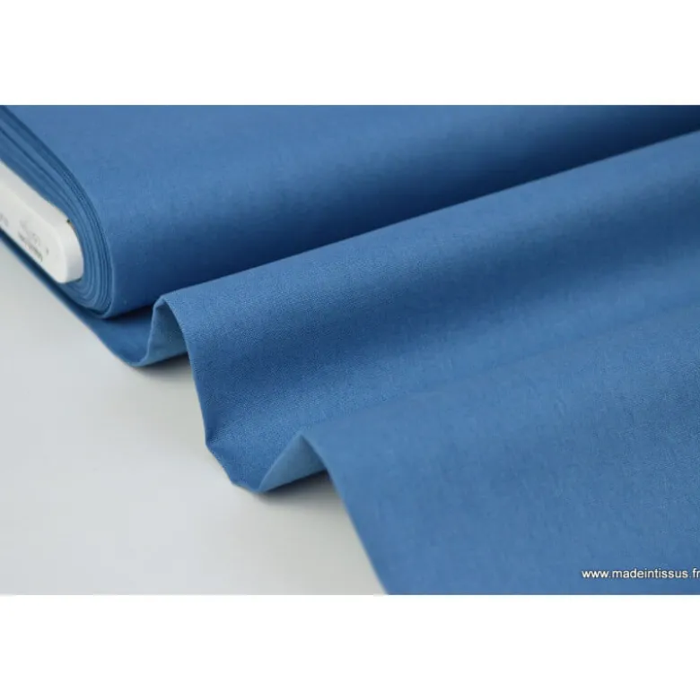 tissu Popeline coton OEKO TEX uni bleu indigo