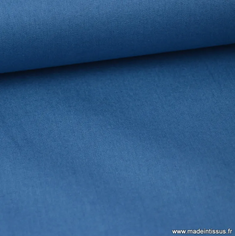 tissu Popeline coton OEKO TEX uni bleu indigo