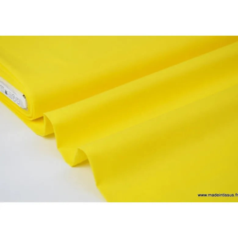 tissu Popeline coton OEKO TEX uni jaune citron
