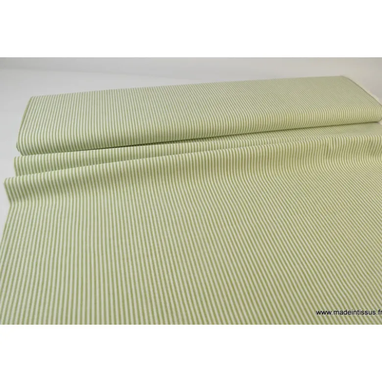 Tissu Popeline coton rayures Fenouil et blanches tissé teint