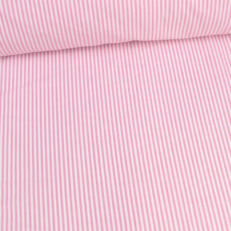 Tissu popeline coton rayures tissé teint coloris fuchsia - OEKO TEX