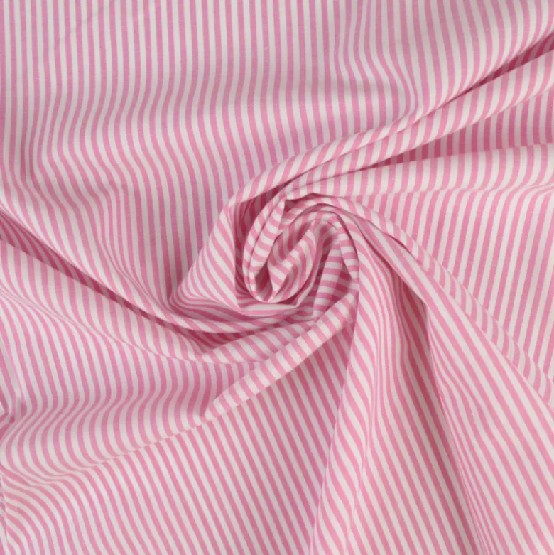 Tissu popeline coton rayures tissé teint coloris fuchsia - OEKO TEX